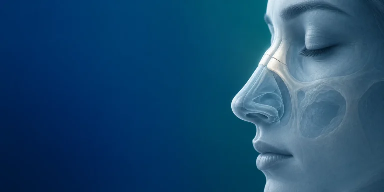 Burun kırığını temsil eden, burun kemiklerinin vurgulandığı yan profil illüstrasyonu